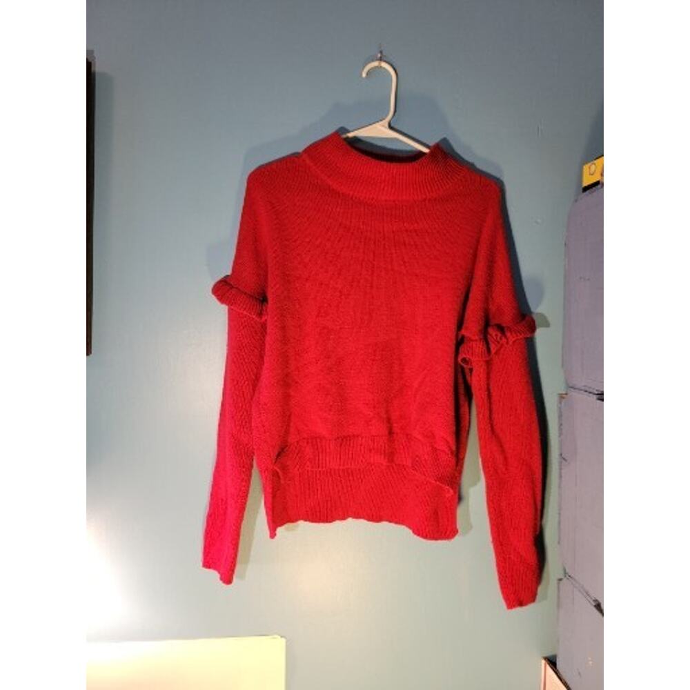 Ruby Moon Womens Red Pullover Sweater With Ruffle Sleeves Size M